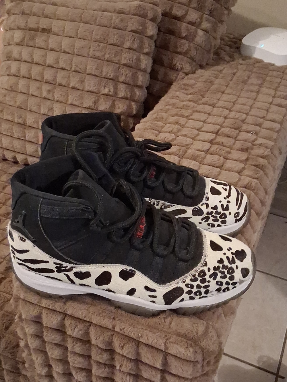 Jordan Men's Black and White Animal Print High-Top Sneakers
